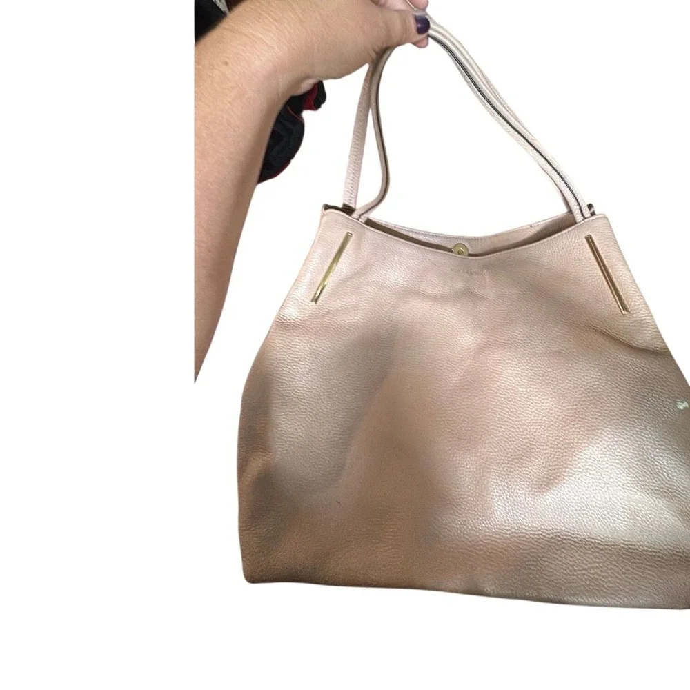 Blush Pink Pebbled Faux Leather Tote Bag Gold Hardware Slouchy Shoulder Bag Larg